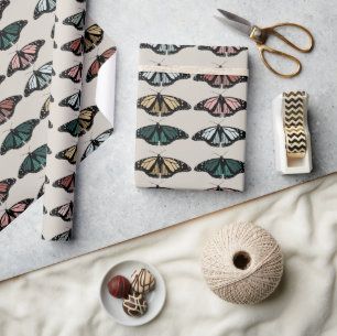 Modern Neutral Butterflies Garden Pattern Wrapping Paper