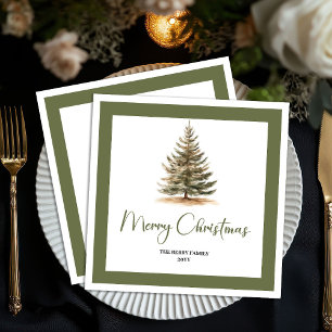 Modern Neutral Christmas Tree Family Napkins