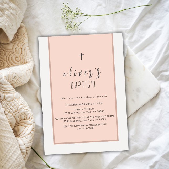 Modern Neutral Cross Christening Baptism Invitation (Modern Neutral Cross Christening Baptism Invitation)