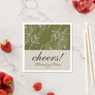 Modern Neutral Floral Cheers Personalised Wedding Napkin