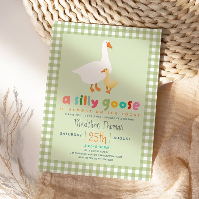 Modern Neutral Gingham Silly Goose Baby Shower  Invitation (Creator Uploaded)