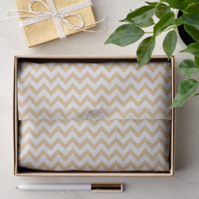 Modern neutral gold and white chevron pattern tissue paper (Gift)