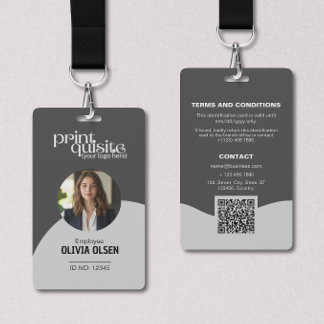 Modern Neutral Grey Employee ID Card – QR Business Badge