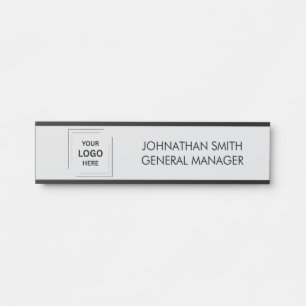 Modern Neutral Grey Employee Staff Business Logo Door Sign