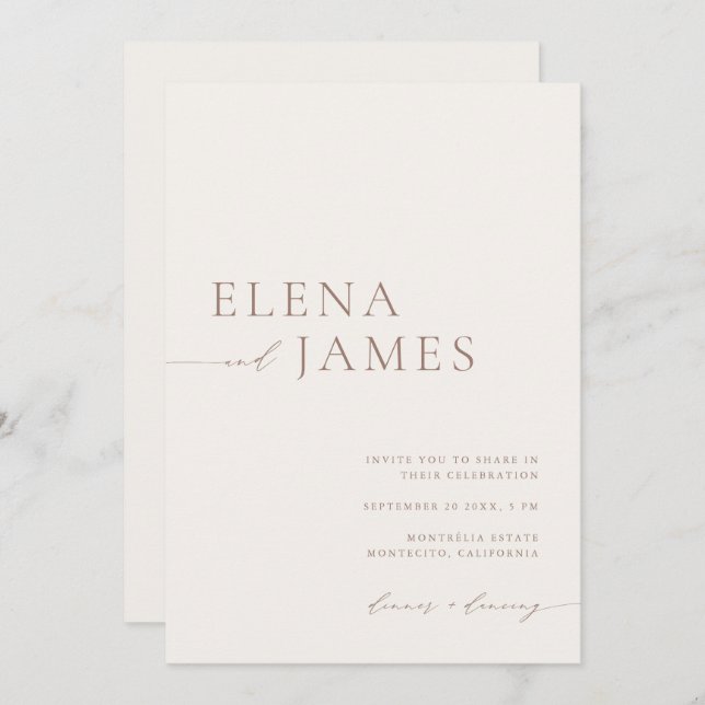  Modern Neutral Ivory & Mocha Wedding Invitation (Front/Back)