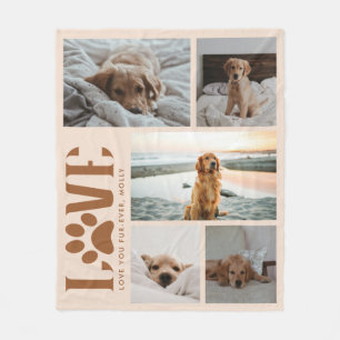Modern Neutral 'Love' Pet Photo Collage  Fleece Blanket