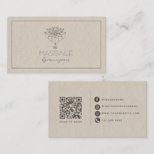 Modern Neutral Massage Therapist Lotus Flower Business Card