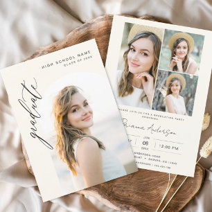 Modern Neutral Minimalist Photo Graduation Party Invitation