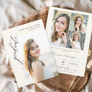 Modern Neutral Minimalist Photo Graduation Party Invitation
