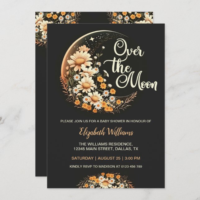 Modern neutral over the moon baby shower invitation (Front/Back)
