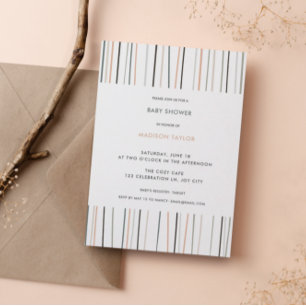 Modern Neutral Pastel Stripes Baby Shower Invitation