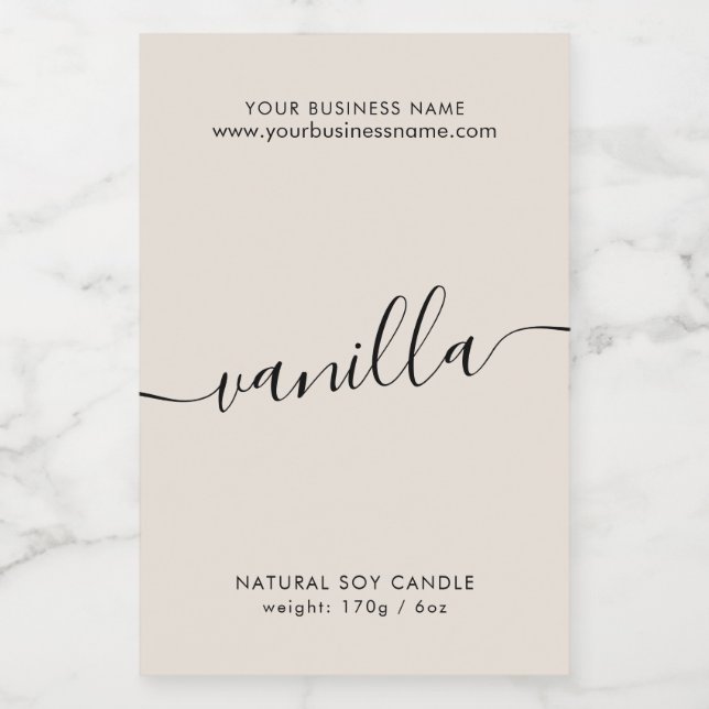 Modern neutral script candle product label (Single Label)