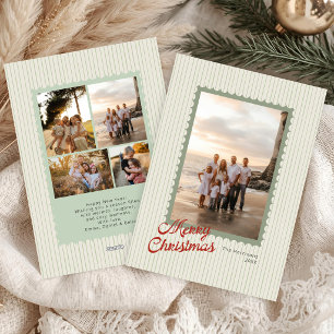 Modern Neutral Striped Merry Christmas Photo Card