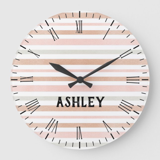 Modern Neutral Stripes Personalised Large Clock (Front)