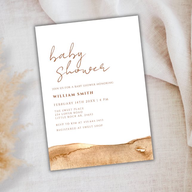 Modern Neutral Terracotta Abstract Baby Shower Invitation (Modern Neutral Terracotta Abstract Baby Shower Invitation)