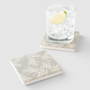 Modern Neutral Tropical Leaves  Beach Home Decor  Stone Coaster