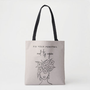 Modern Neutral Try Again Woman with Flowers Tote Bag