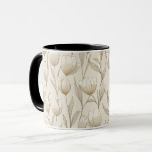 Modern Neutral Tulip Ivory Floral Pattern Mug