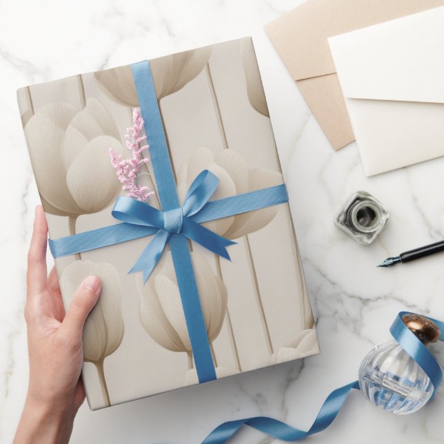 Modern Neutral Tulip Ivory Floral Pattern Wrapping Paper (Gifting)