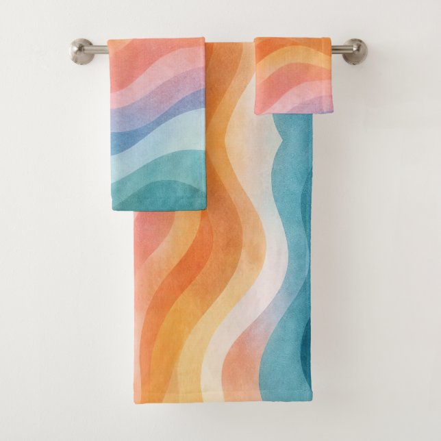 Modern Neutral Wave Bath Towel Set · Minimalist  (Insitu)