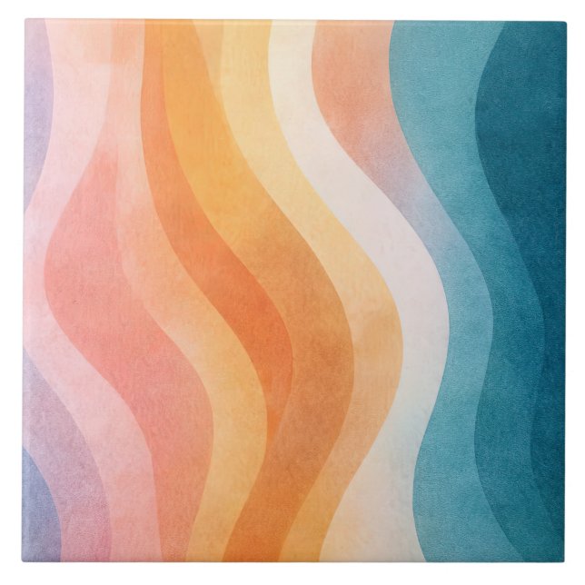 Modern Neutral Wave • Minimalist Deco • Trendy Ceramic Tile (Front)