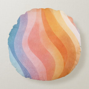Modern Neutral Wave Pillow • Minimalist Round Deco