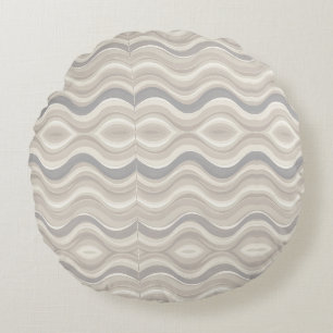 Modern Neutral Wavy Abstract Pattern Round Cushion