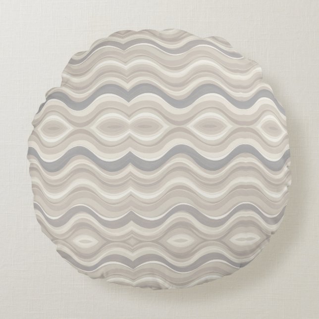 Modern Neutral Wavy Abstract Pattern Round Cushion (Front)