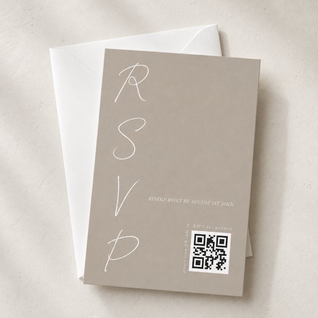 Modern Neutral Wedding QR code RSVP Card (Creator Uploaded)