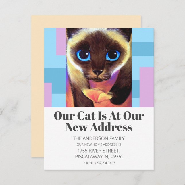 Modern New Address We've Moved Pet Cat Text Announcement (Front/Back)
