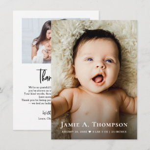 Modern New Baby Birth Photo Thank you Heart Announcement