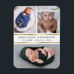 Modern New Baby Birth Stats Magnet<br><div class="desc">Modern keepsake photo magnet. Design featuring of 3 photos of the baby,  baby's name and birth stats. Perfect as a keepsake,  gift for new parents or grandparents etc.</div>