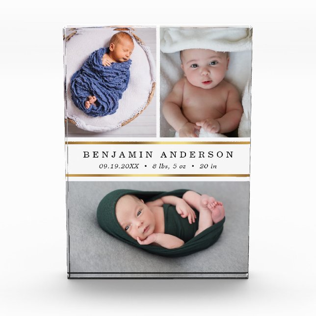 Modern New Baby Birth Stats Photo Collage (Front)