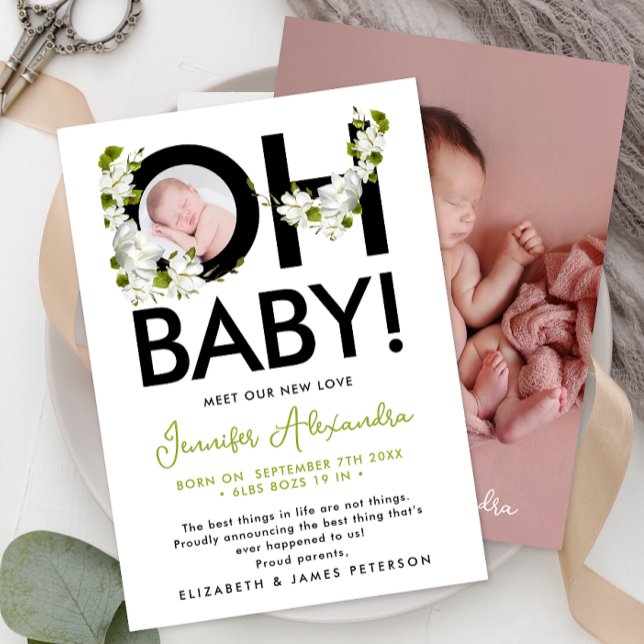 Modern New Baby Gender Neutral Floral Announcement (Creator Uploaded)