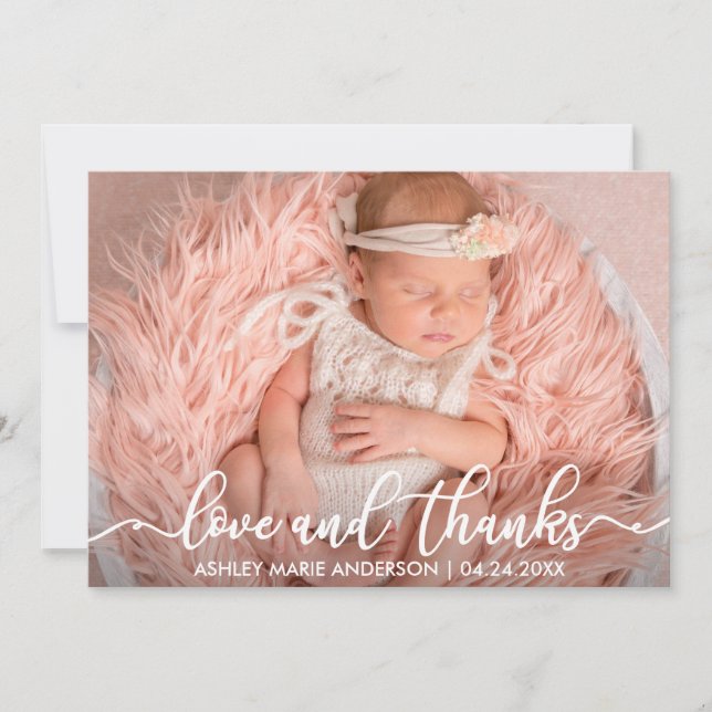 Modern New Baby Love and Thanks Photo Card W (Front)