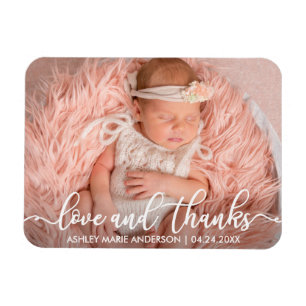 Modern New Baby Love and Thanks Photo Wht Magnet