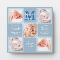Modern New Baby Personalized 5 Photo Collage Blue