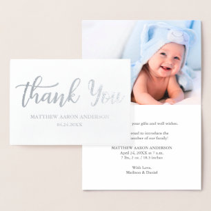 Modern New Baby Thank You Silver Foil Card