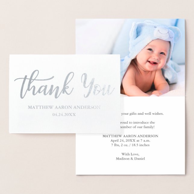 Modern New Baby Thank You Silver Foil Card (Display)