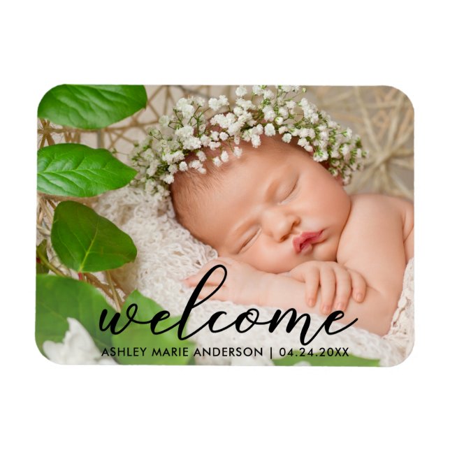 Modern New Baby Welcome Photo Magnet (Horizontal)