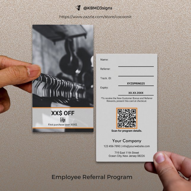 Modern New Customer Discount Employee Reward Referral Card (Modern New Customer Discount Employee Reward Referral Card, Gray, Black, Orange)
