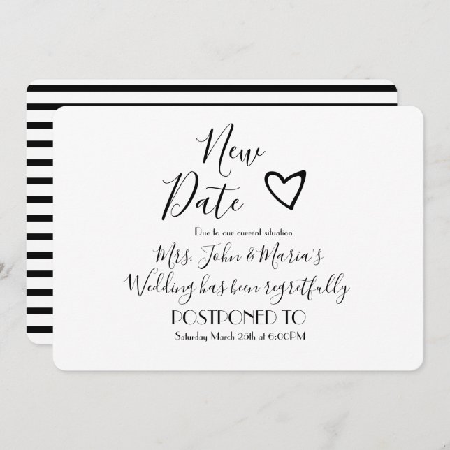 Modern New Date Postponement Cancellation Wedding Invitation (Front/Back)