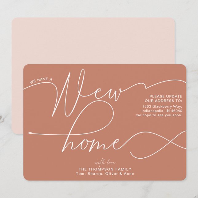 Modern New Home Calligraphy Rust Moving Announcement (Front/Back)
