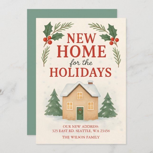 Modern New Home for the Holidays Moving Holiday Card (Front/Back)