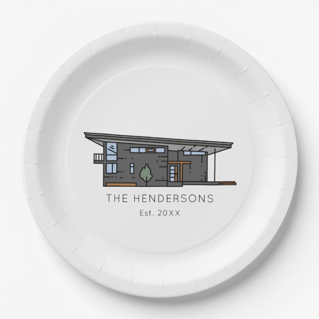Modern New Home Housewarming Party Paper Plate (Front)
