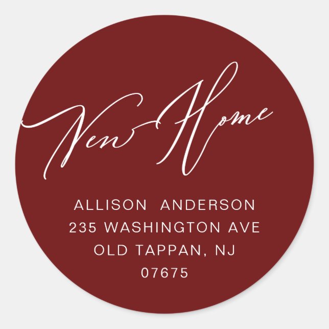 Modern New Home Return Address Classic Round Stick Sticker (Front)