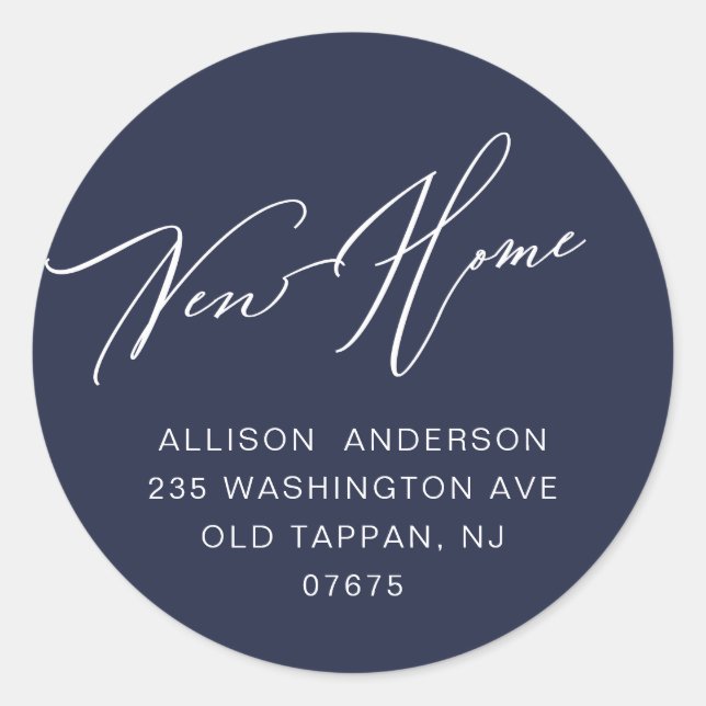 Modern New Home Return Address Classic Round Sticker (Front)