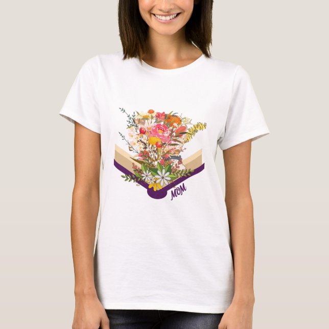 Modern New Mum Flowers Growing From Book monogramm T-Shirt (Front)