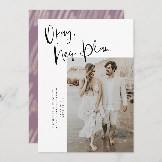 Modern New Plan Change Date Wedding Save The Date (Front/Back)
