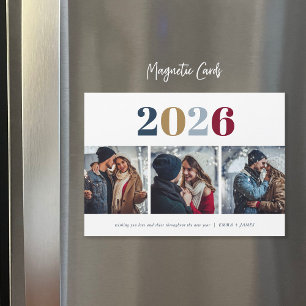 Modern New Year   3 Photo Magnetic Card